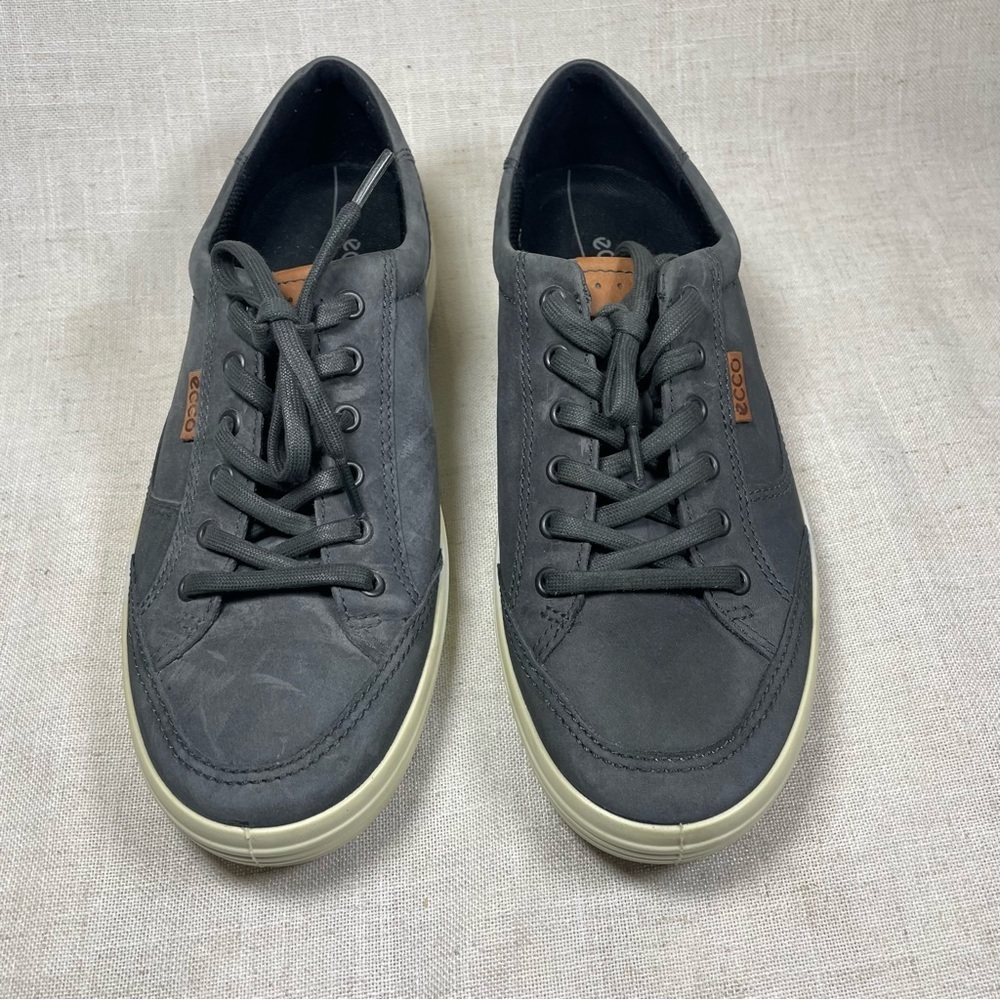 Ecco Mens Soft 7 Titanium Gray Leather Casual Sneakers Comfort Shoes